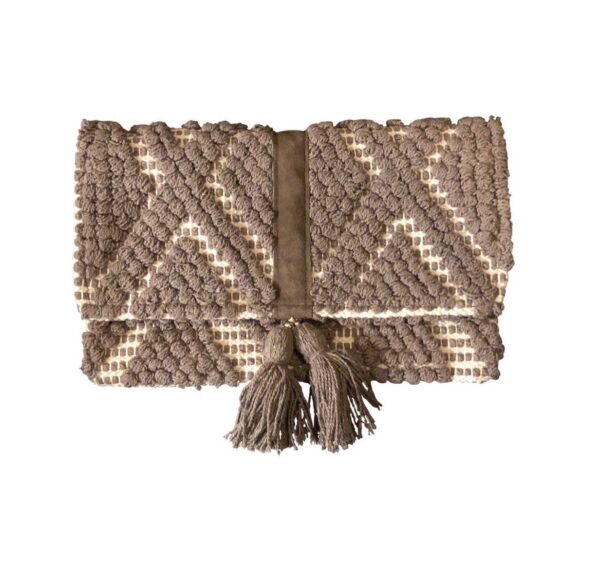 Taupe Fold Over Clutch with Tassel