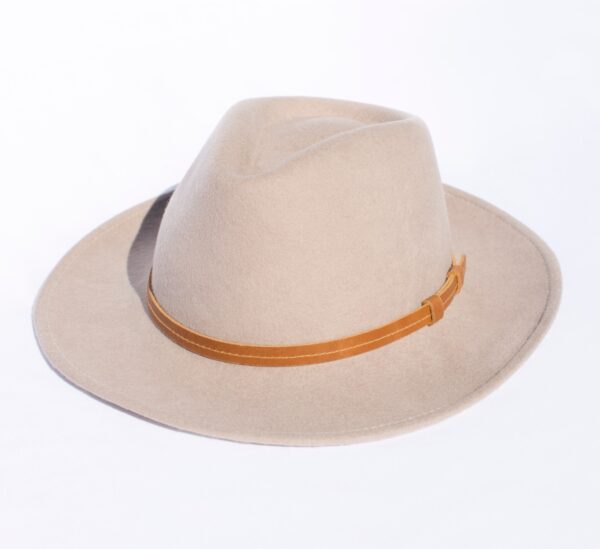 Houston Beige Hat with Leather headband - Unisex Fine Felt Hat