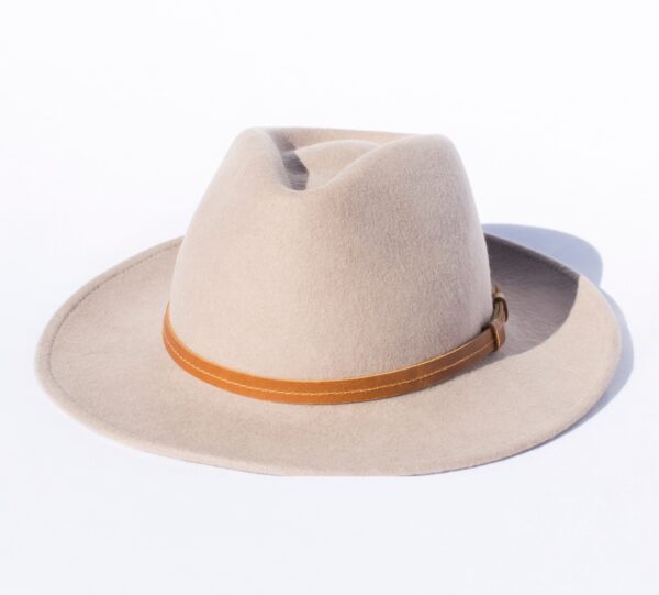 Houston Beige Hat with Leather headband - Unisex Fine Felt Hat